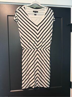 White House Black Market Black and White V-Neck Striped Dress